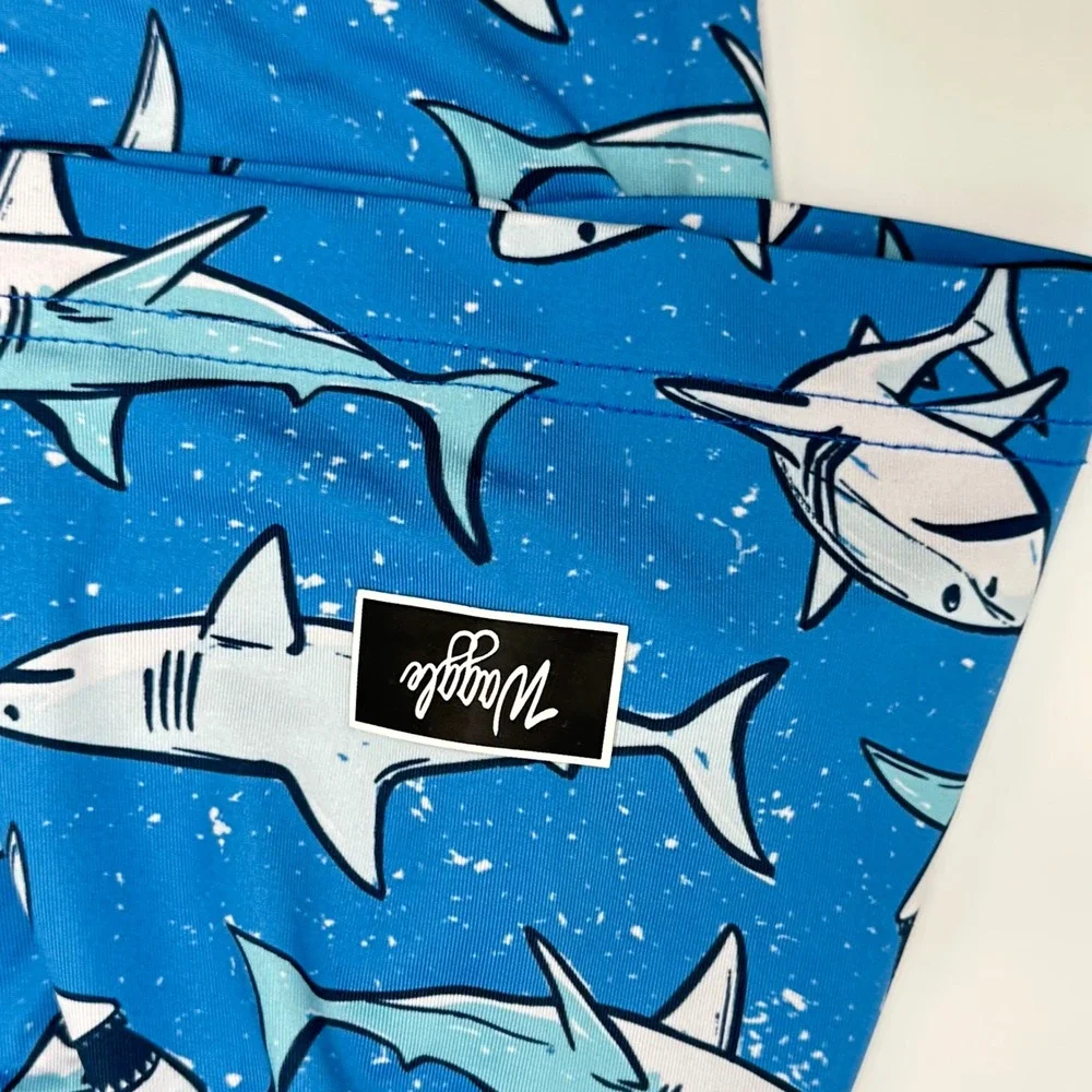 Waggle Golf Polo Shirt Mens Large Blue Shark Attack Short Sleeve Performance - Picture 6 of 10